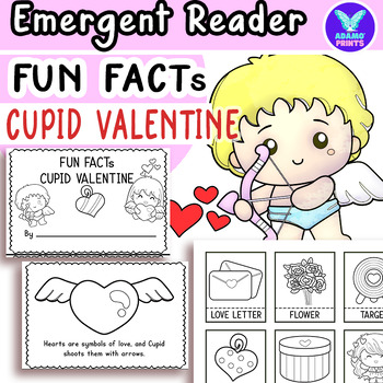 Preview of Fun Facts Cupid Valentine Emergent Reader Vocab Kindergarten NO PREP Activities