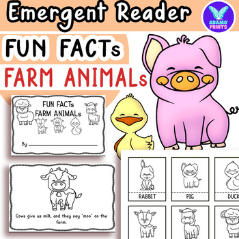 Preview of Fun Facts Farm Animals Emergent Reader Vocab Kindergarten NO PREP Activities