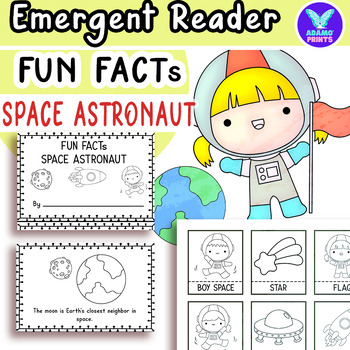 Preview of Fun Facts Space Astronaut Emergent Reader Vocab Kindergarten NO PREP Activities
