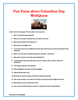 Columbus Day Webquest Internet Scavenger Hunt Distance Learning