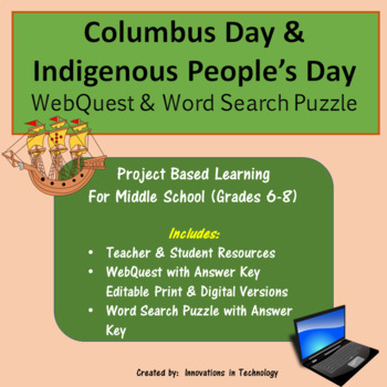 Preview of Columbus Day & Indigenous People's Day WebQuest & Word Search Puzzle
