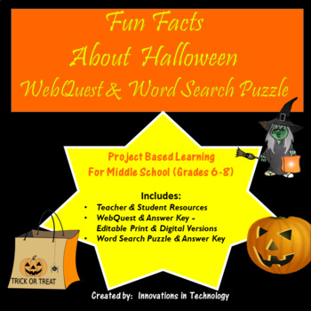 Preview of Fun Facts about Halloween WebQuest & Word Search Puzzle