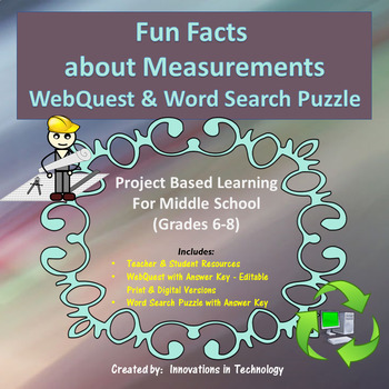 Preview of Measurements WebQuest & Word Search Puzzle
