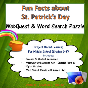 Preview of Fun Facts about St. Patrick's Day - WebQuest & Word Search Puzzle