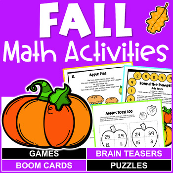 Preview of Fun Fall Math Activities: Worksheets, Games, Brain Teasers & Bonus Boom Cards