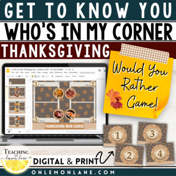 Preview of Fun Fall Thanksgiving November Would You Rather Four 4 Corner Questions Games