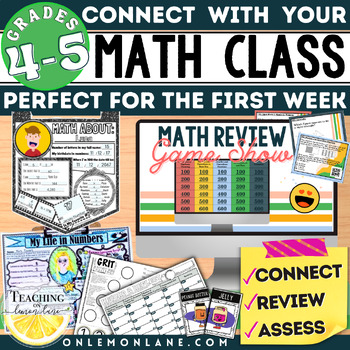 Preview of First 1st Day Week of All Math About Me Activities Back to School 4th 5th Grade