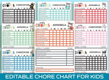 Preview of Fun & Functional Printable/Editable Bulldog Chore Chart for Kids