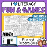 Fun & Games Themed ELA and Reading Skills Review Mini-Pack