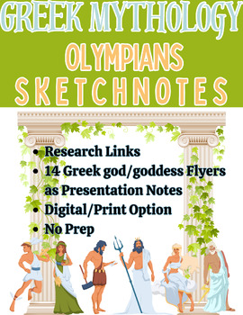 Preview of Fun Greek Mythology: Olympian Sketchnotes, Research Activity, God/Goddess Flyers