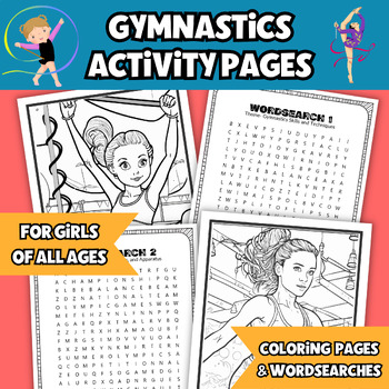Preview of Gymnastics Activity Pages for Girls - Coloring Sheets & Wordsearches - 25pgs