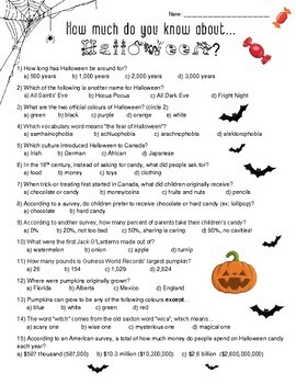 Fun Halloween Worksheet Multiple Choice Trivia English By Brave Education