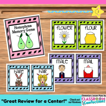 Preview of Homophones Memory Game: Literacy Center: Grammar Game: 4th grade, 3rd, 5th