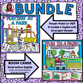 Preview of Fun In A Park Actions & Pronouns BOOM Cards & PowerPoint BUNDLE