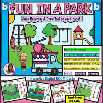 Preview of Fun In A Park Actions & Speech Sound BOOM Cards with AUDIO