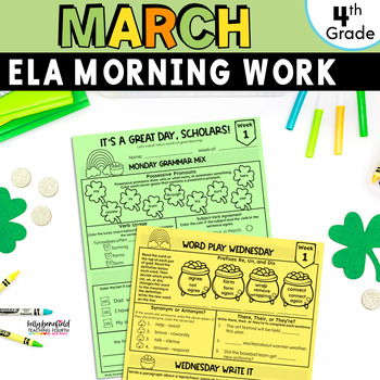 Preview of Fun March St. Patrick's Day  Morning Work 4th Grade ELA Spiral Review Packet