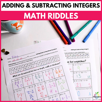 Preview of Fun Math Riddle Worksheets | Adding & Subtracting Fractions to make Integers