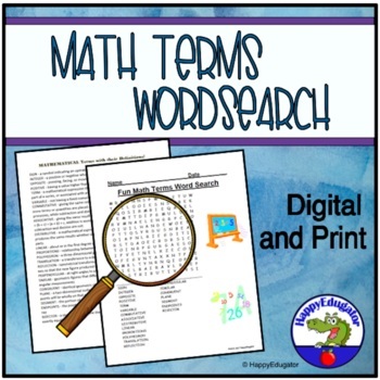 Preview of Fun Math Terms Word Search TEST PREP Easel Activity