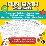 Fun Math Worksheets | Animal & Object Math | Counting, Matching, Comparing | K-1