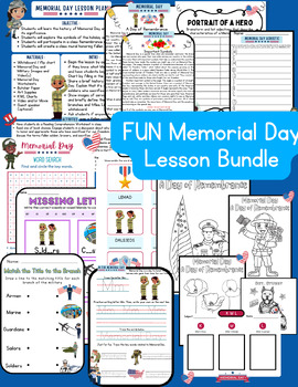 Preview of Fun! Memorial Day Lesson Plan Worksheet & Printable Resources Bundle Elementary