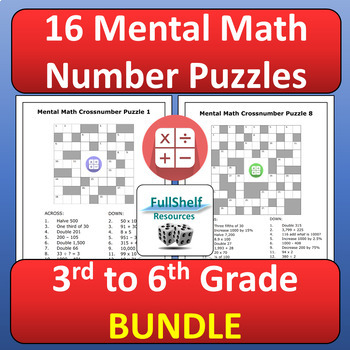 Preview of Fun Mental Math Worksheets Review Activities Cross Number Puzzles NO PREP BUNDLE