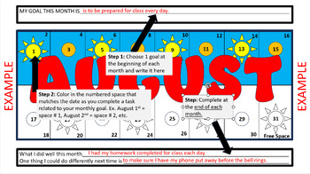 Preview of Fun Middle & High School ESL Monthy Goal Setting & Tracking Coloring Calendar