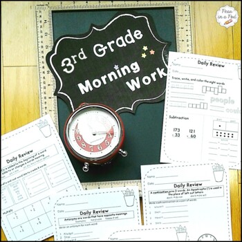 Preview of Fun Summer School Morning Work 3rd Grade Packet Math ELA Spiral Review June +