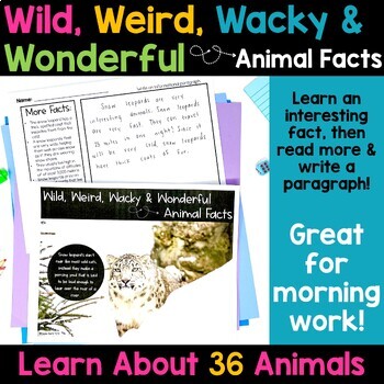 Preview of Fun Morning Work for 3rd 4th 5th Grade Wacky Animal Facts and Paragraph Writing