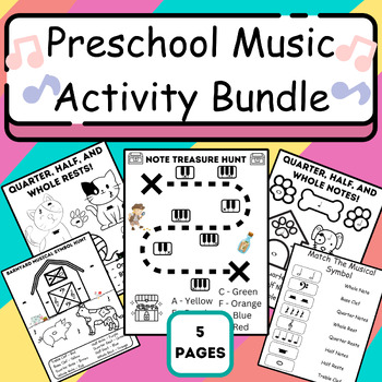 Preview of Fun Music Worksheet Bundle for PreSchool 5 Pages