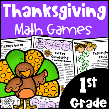 Preview of Fun NO PREP Thanksgiving Math Games - 1st Grade Activities w/ Turkeys & Pumpkins