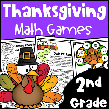Preview of Fun NO PREP Thanksgiving Math Games - 2nd Grade Activities w/ Turkeys & Pumpkins