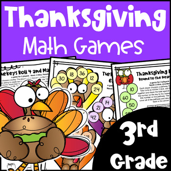Preview of Fun NO PREP Thanksgiving Math Games - 3rd Grade Activities w/ Turkeys & Pumpkins