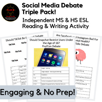 Preview of Fun No Prep Triple Social Media Debate Bundle Middle & High School ESL