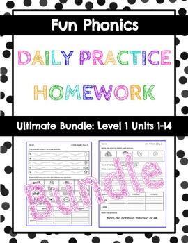 Preview of Fun Phonics Daily Practice Bundle: Level 1 Units 1-14 Practice Pages