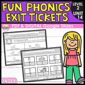 Preview of Level 2 Unit 14 Phonics Exit Tickets - ou ow Vowel Teams Formative Assessment