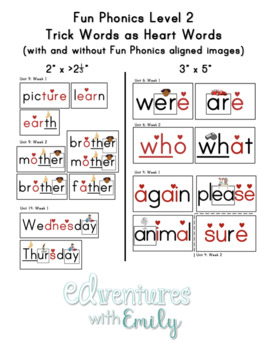 Preview of Fun Phonics Level 2 Aligned Word Wall! - Trick Words as Heart Words (Two Sizes!)