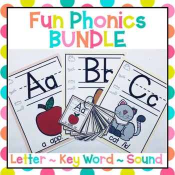 Preview of Fun Phonics Level K BUNDLE Letter Keyword Sound 8.5" X 11" Cards and Flashcards