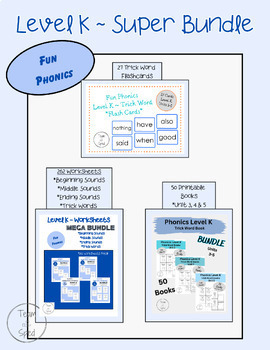 Preview of "FUN" Phonics K Level ~ Mega Bundle! (Flashcards, Worksheets, Books) (Aligned)