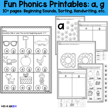 Preview of Fun Phonics Printable Worksheets: a, g