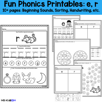 Preview of Fun Phonics Printable Worksheets: e, r