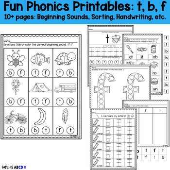 Preview of Fun Phonics Printable Worksheets: b, f, t