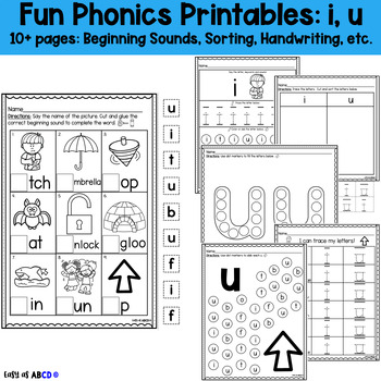 Preview of Fun Phonics Printable Worksheets: i, u