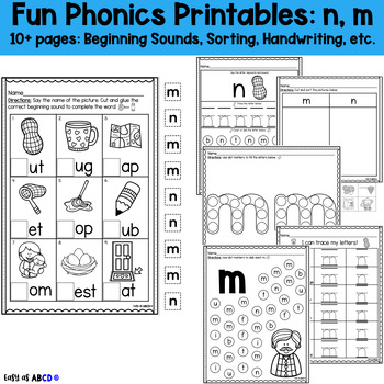 Preview of Fun Phonics Printable Worksheets: m, n