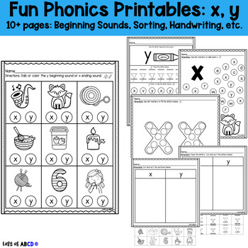 Preview of Fun Phonics Printable Worksheets: x, y