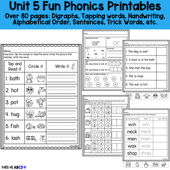 Preview of Fun Phonics Unit 5: Sentences, Digraphs, Trick Words, and More