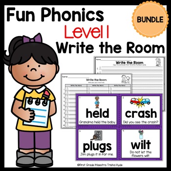 Preview of Fun Phonics | Write the Room | Level 1 | Task Card Bundle