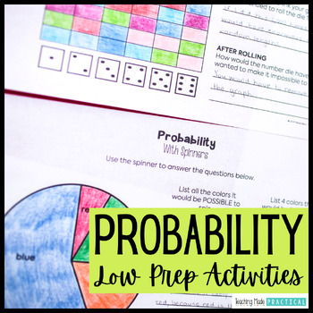 Preview of Probability Activities Intro - Fun Vocabulary, Spinners, Dice, Coins, Task Cards