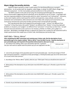 Preview of Psychology - Fun Activity - Myers-Briggs Personality-Type Worksheet Package