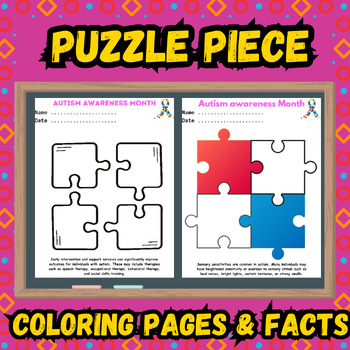 Preview of Fun Puzzle Piece Activity & Facts Autism Awareness Coloring pages April 2024