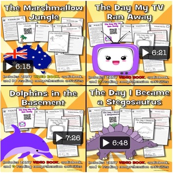 Preview of Fun Reading Comprehension Passages - 4 FUNNY VIDEOBOOKS - Bundle